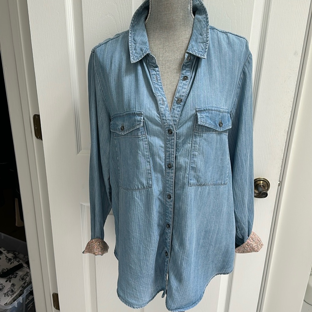 Pilcro and the Letterpress Blue Button Down Shirt